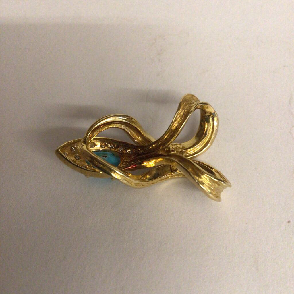 LaLaoUNIS 18Kt Gold Snake Head Diamond & Turquoise Pendant