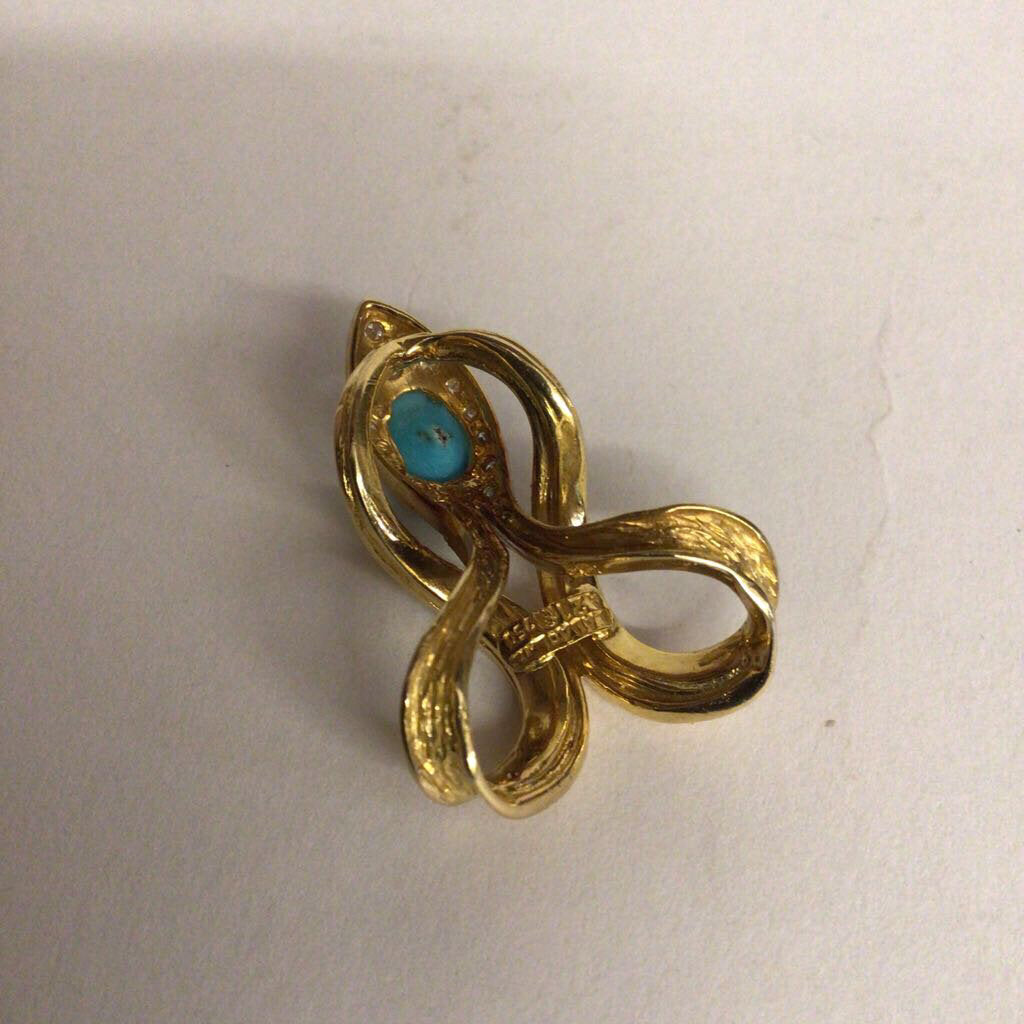 LaLaoUNIS 18Kt Gold Snake Head Diamond & Turquoise Pendant