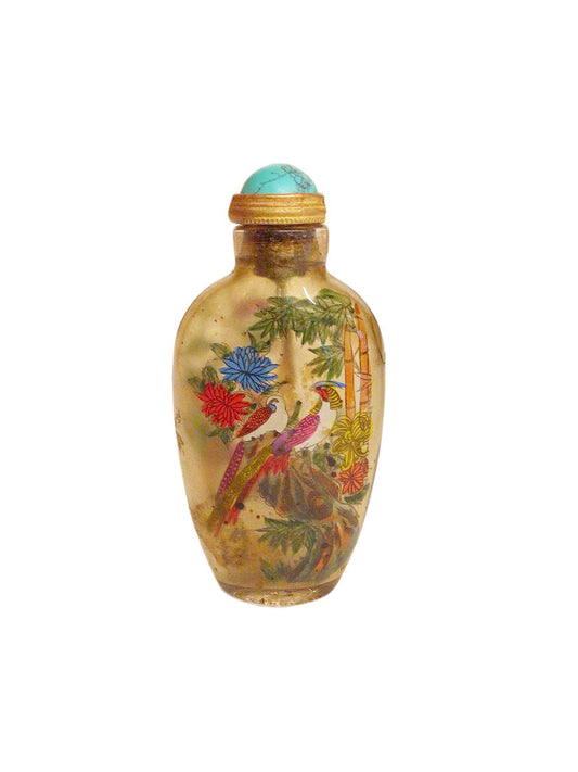 Reverse-Painted Glass Snuff Bottle, Hardstone Stopper