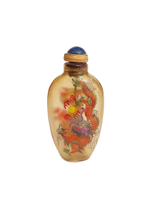 Reverse-Painted Glass Snuff Bottle, Hardstone Stopper