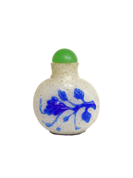 Opaque Peking Glass Snuff Bottle w. Grape & Grasshopper Overlay