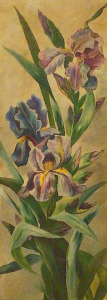 19th c. Oil on Board, Irises